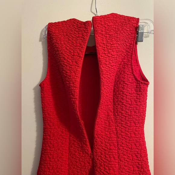 Zara Red Fit and Flare Dress Textured Fabric Size Extra Small - Picture 5 of 14